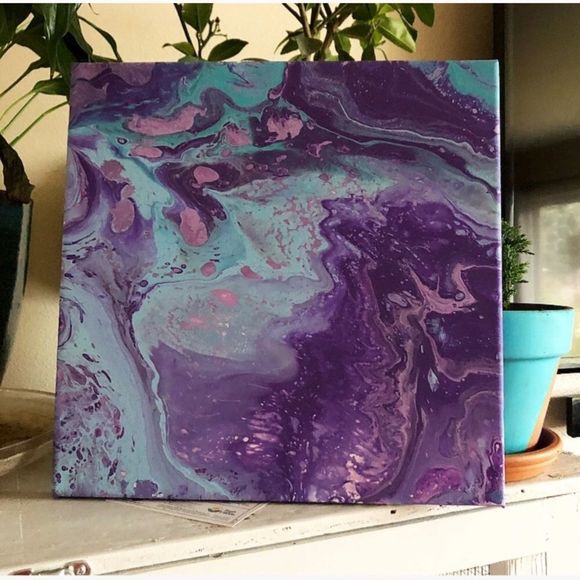 Other - Blue Purple Acrylic Canvas Pour 12x12